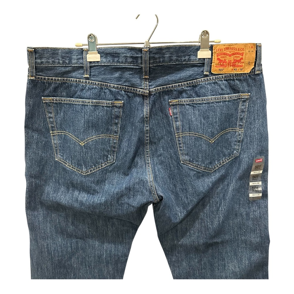 Levis 501 Original Fit Mens Jeans 42x32 Medium Wash Blue Denim Button Fly NEW